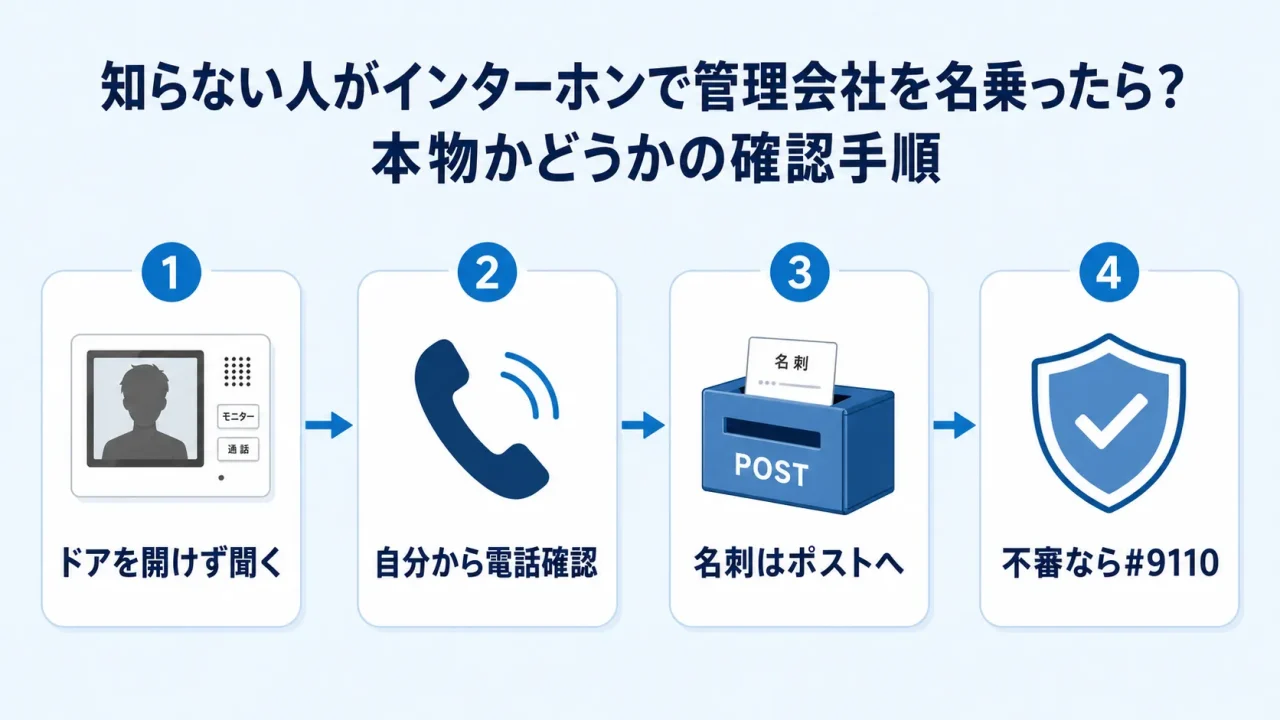 管理会社を名乗るインターホン訪問者の確認手順4ステップ図解